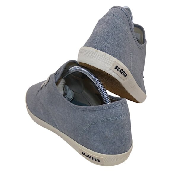 SeaVees Vegan Cotton Chambray Sneakers Coastal Minimalist Eco Retro Size 13 Blue - Picture 8 of 13
